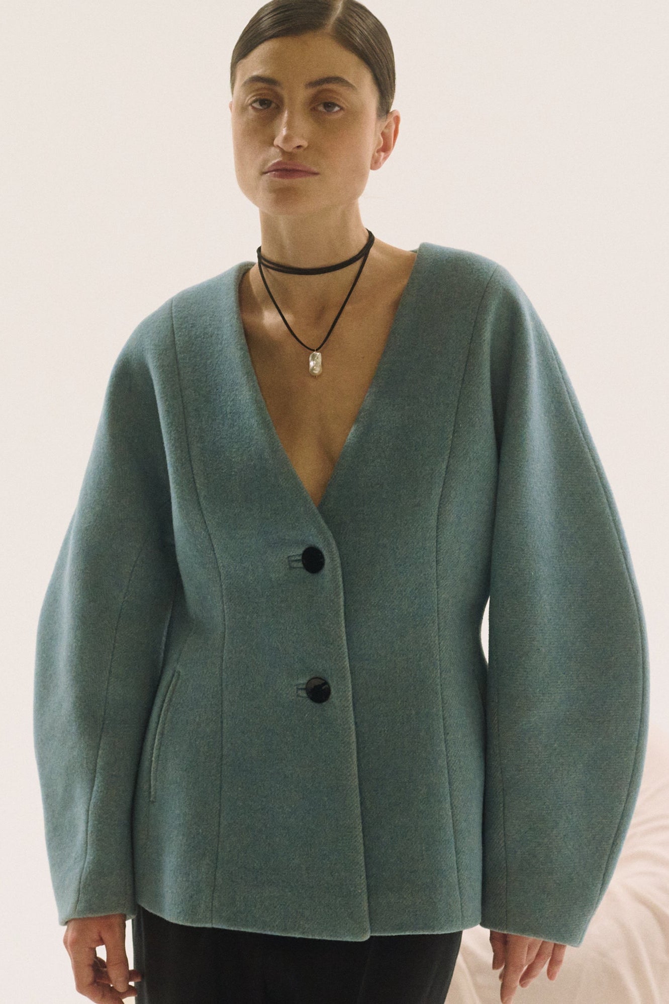 Minimalist suede cord choker with unique baroque pearl pendant for women