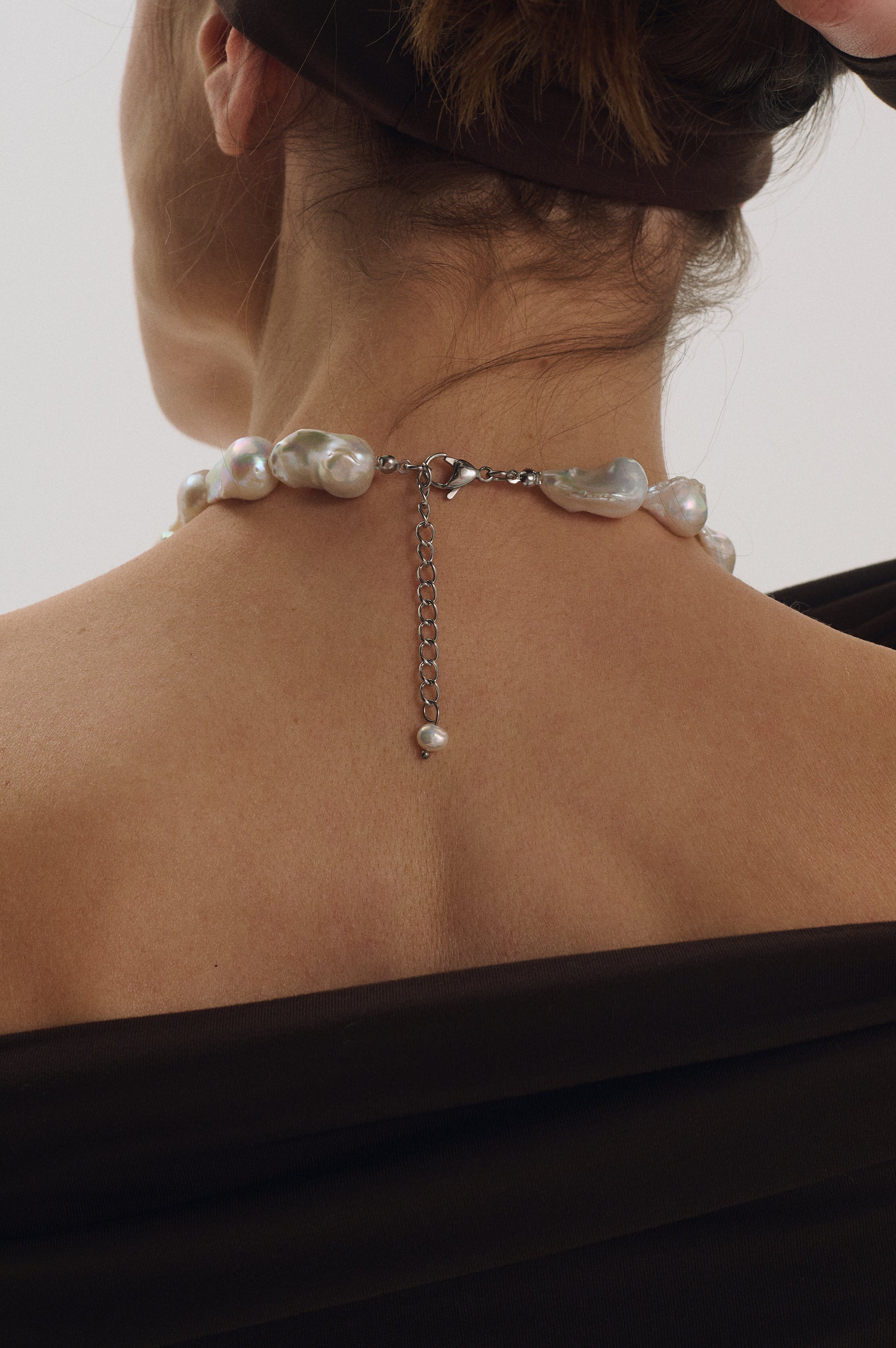 Real baroque pearl necklace with chunky pearls, handcrafted jewelry for women in silver clasp