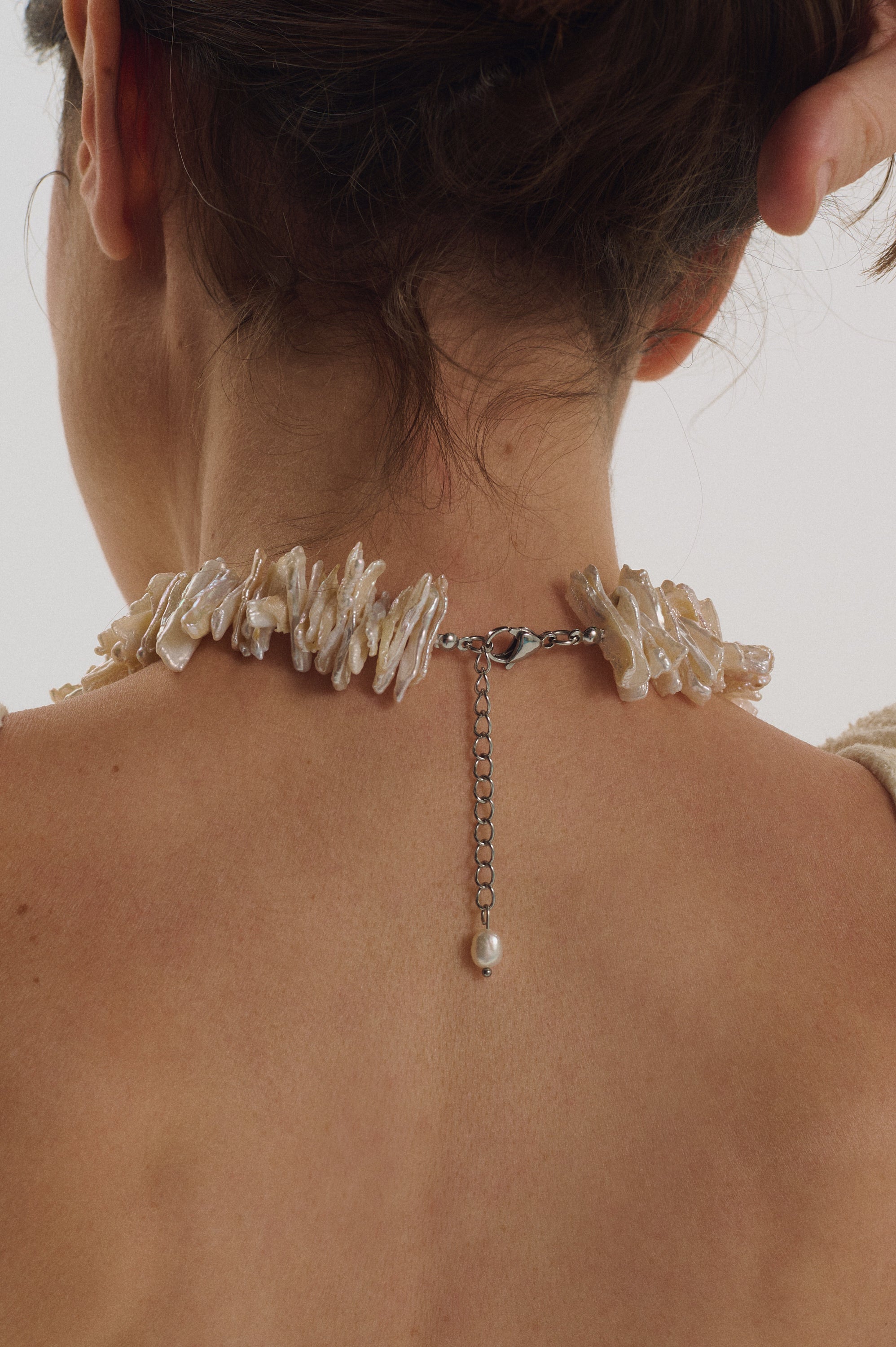 Luxury freshwater pearl necklace, bold statement choker with stainless steel details – exclusive handmade jewelry