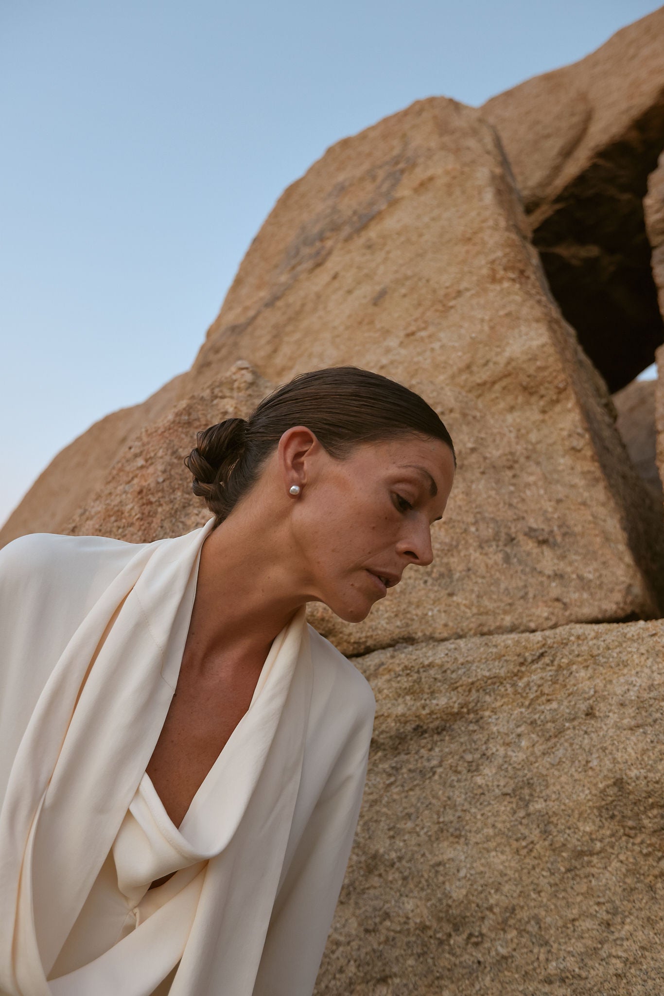 Handmade Keshi pearl stud earrings with organic shape