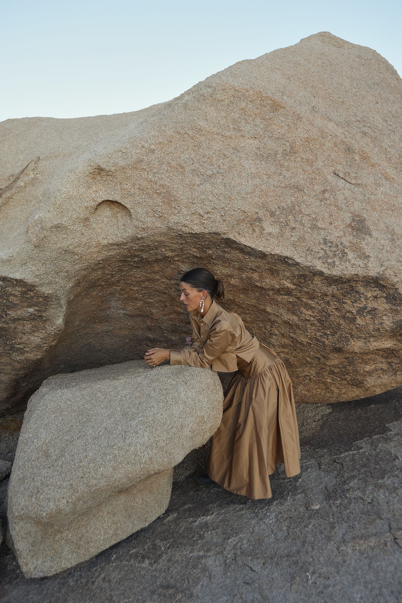 Minimalist yet bold pearl statement jewelry on model