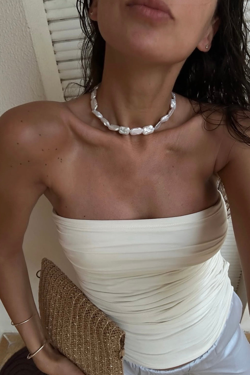 FLAT RECTANGLE PEARL CHOKER