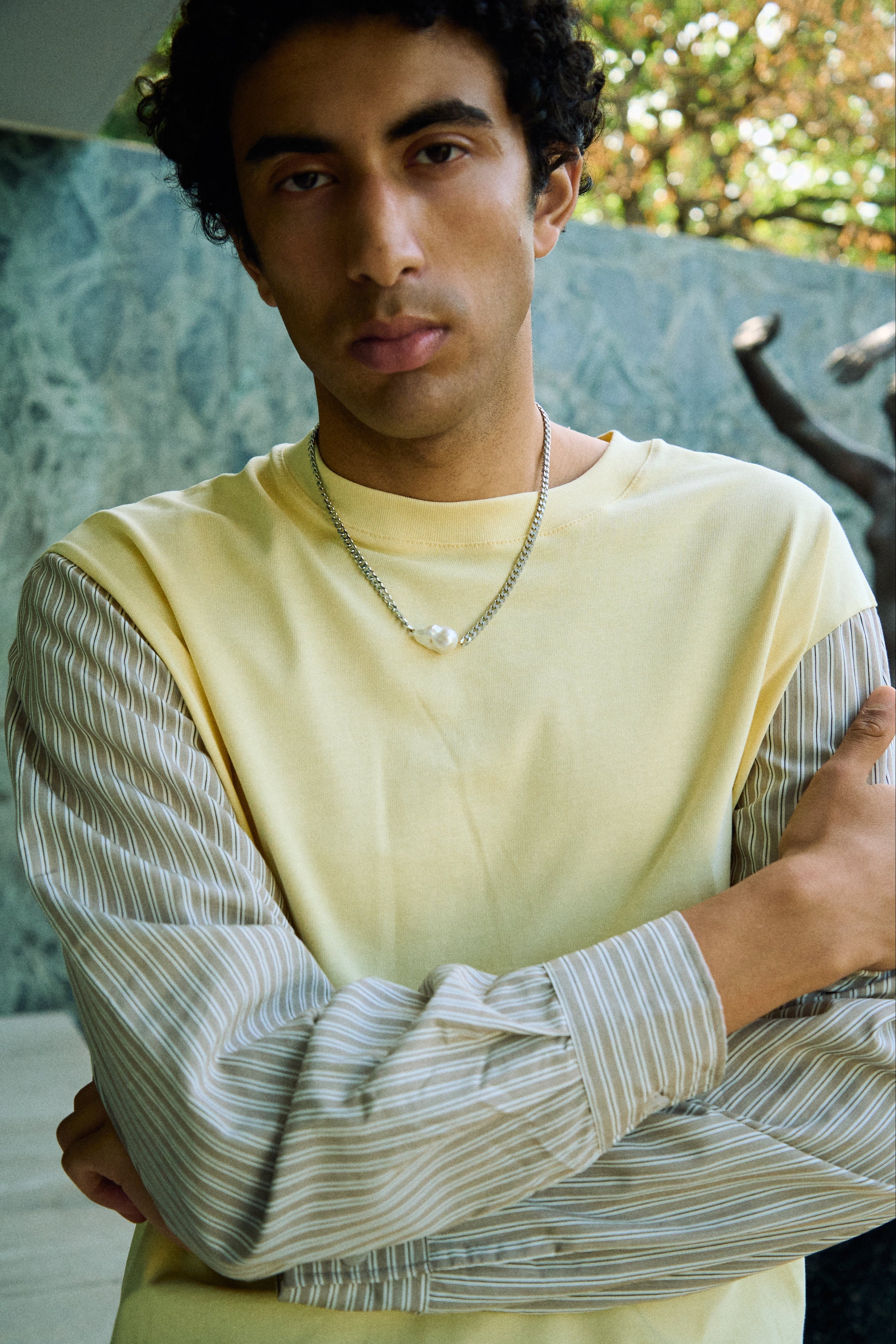 MEN’S CHAIN NECKLACE WITH BAROQUE PEARL